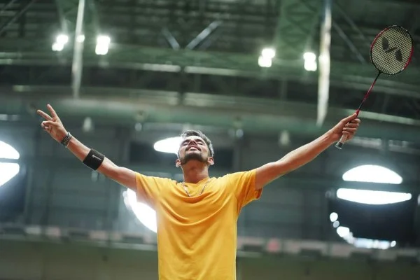 badminton player celebrating